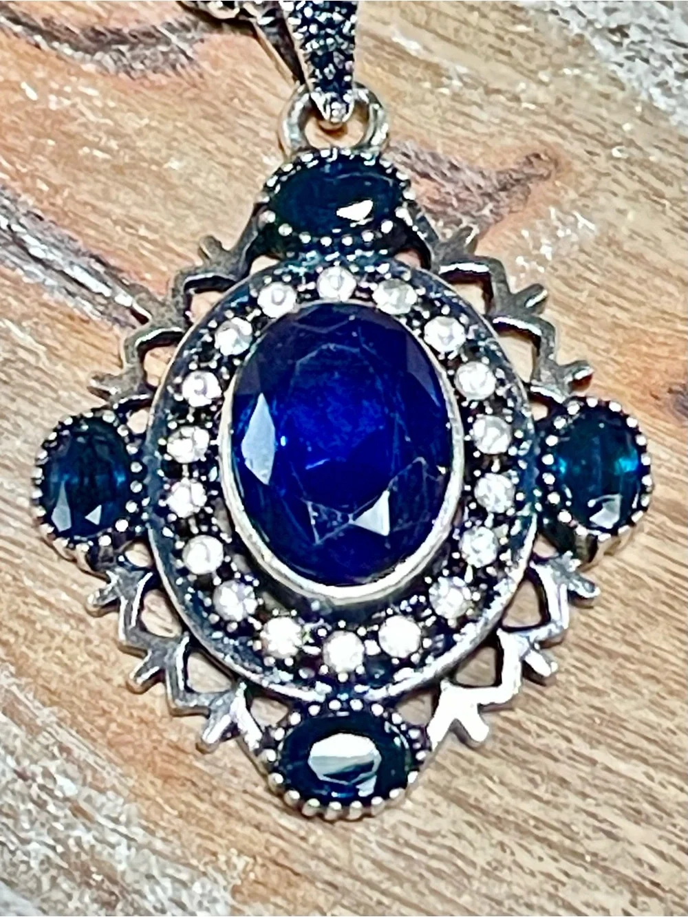 Silver Necklace with Deep Sapphire Blue Crystal Pendant